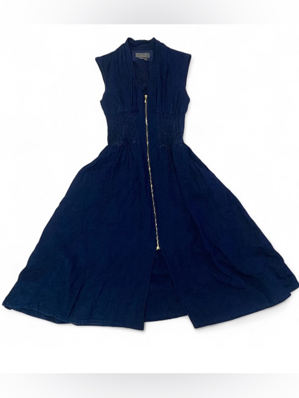 Anthropologie Navy Zip-Front Midi Dress